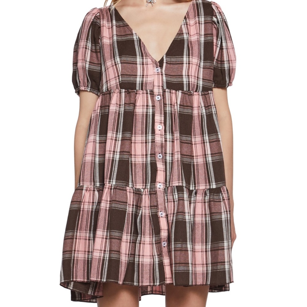 dELiA*s Pink and Black Pleated Mini baby doll dress